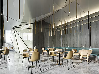Modern Restaurant Tea Restaurant Chinese Restaurant Fast-food Restaurant Table and Chair Chandelier Glass Partition 3d model