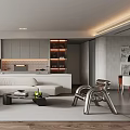Modern Living and Dining Area With Open Layout White Sofa Wooden Floors Ceiling Strip Lights
