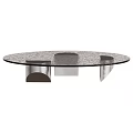 Modern Coffee Table With Textured Glass Top And Metal Base In Round Oval Shapes