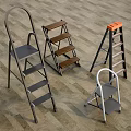 Different Types of Step Ladders with Metal Wooden Frames and Folding Handrail Designs