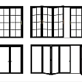 Multiple Folding Doors With Black Frames And Glass Panels In Various Open States 3d model