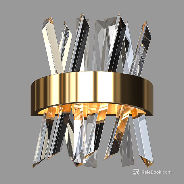 Elegant Modern Gold Circular Base Chandelier With Transparent Crystal Strips 3d model 