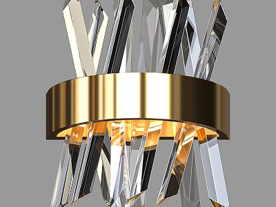 Elegant Modern Gold Circular Base Chandelier With Transparent Crystal Strips 3d model