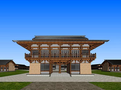 Ancient Chinese Architecture Traditional Design With Wooden Structure Overhanging Eaves And Courtyard 3d model