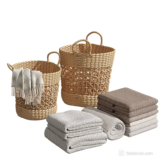 Woven Storage Baskets With Handles For Storing Towels In Home Organization 3d model 