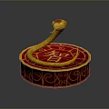 Golden Snake With Red Gemstone Head On Red Circular Base With Zhi Character And Patterns