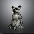 Standing Raccoon Statue With Front Paws Together On Gray Smooth Surface