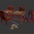 Vintage Building Interior With Wooden Dining Table Brown Leather Chairs Coat Papers And Quill Pen