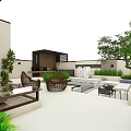 Modern Courtyard Garden Landscape With Swimming Pool Wicker Chairs Green Plants And Steps