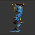 Blue And Yellow Sci Fi Robot Game Movie Character With Mechanical Limbs And Back Devices