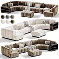 Modern Sectional Sofa With Curved Design Accent Pillows And Ottoman In Neutral Tones