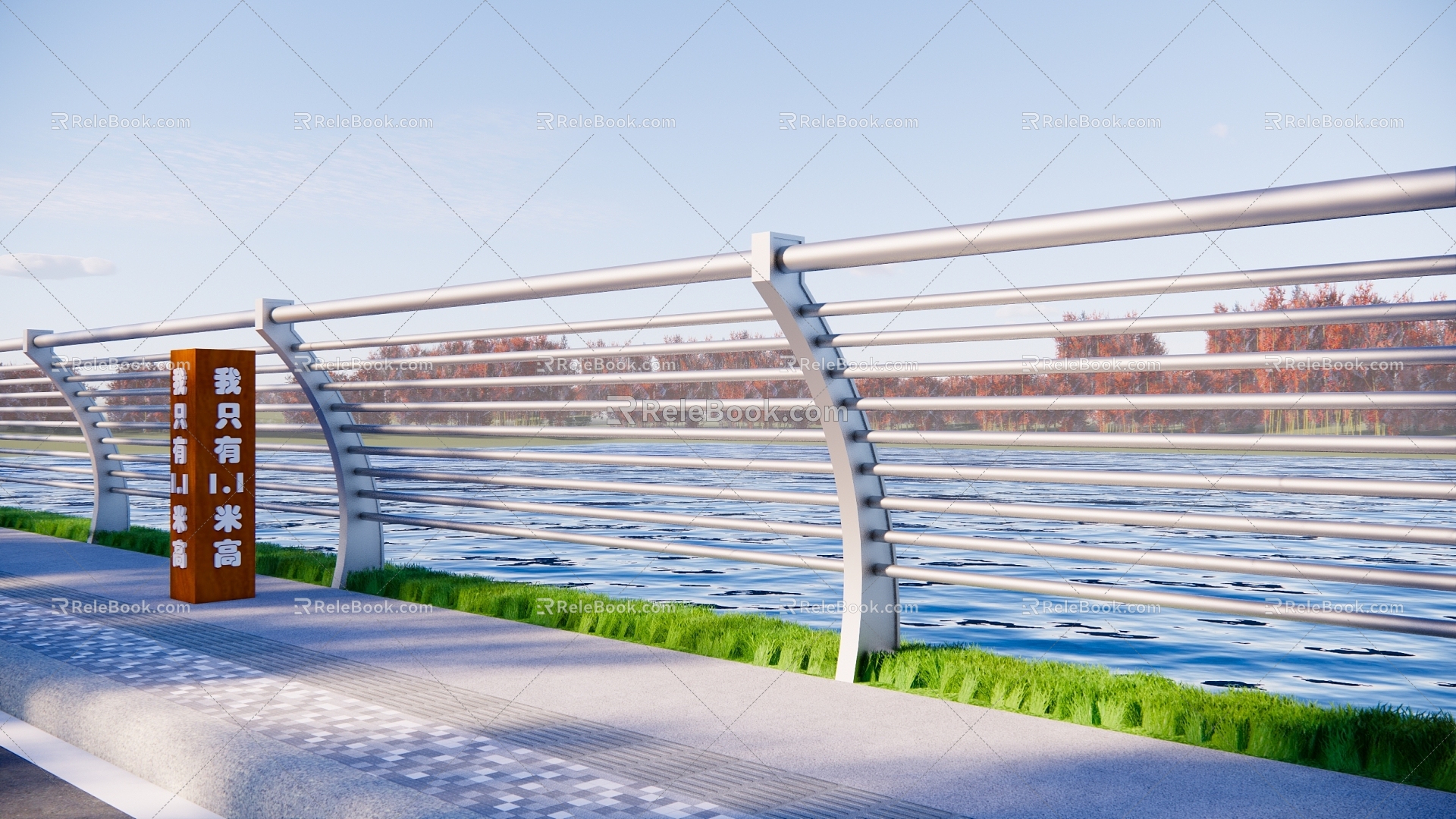 Modern guardrail stainless steel railing glass guardrail partition railing fence bridge deck guardrail building fence model