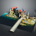 Medieval Castle Architecture with Red Roofs Towers Bridge and Surrounding Water