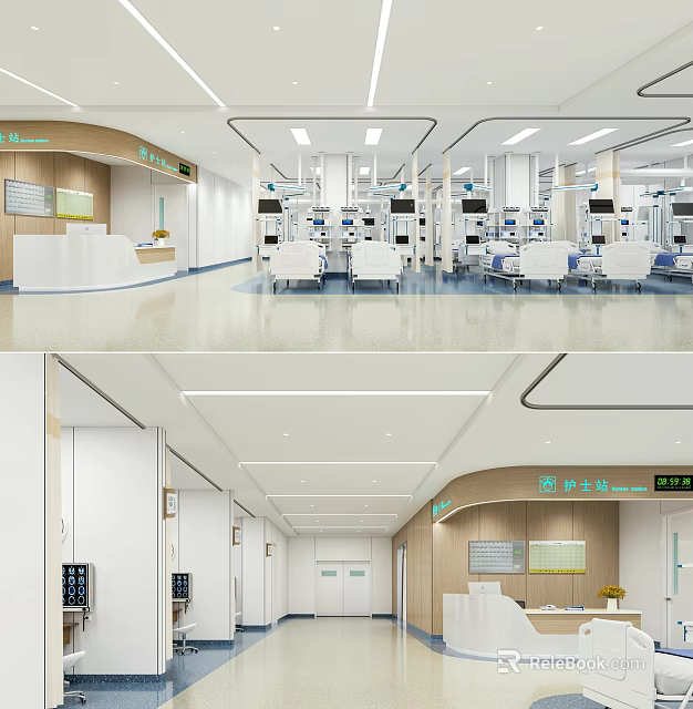 Modern Hospital Outpatient Clinic Interior With Reception Desk Waiting Chairs And Medical Equipment 3d model 