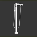Silver Metal Freestanding Shower Head With Chain Decoration And Stable Base Against Dark Background