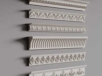 Elegant White Gypsum Cornice With Various Intricate Patterns For Interior Decoration 3d model