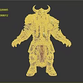 Horned Warrior Character With Red Beard Metallic Armor And Red Cape