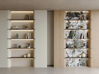Elegant Modern Lighted Decorative Cabinet with Shelves Books Decor Items Green Plants and Ornaments 3d model