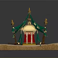 Elegant Traditional Tent Structure With Green Canopies Golden Ornaments Pillars And Blue Carpet