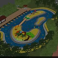 Fun Water Playground With Colorful Slides Green Trees And Rest Areas