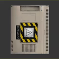 Open Safety Protection Device With Black Screen And Box With A On Yellow Black Stripes
