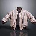 Fashionable Plaid Bomber Jacket With Brown Collar Cuffs Zipper Closure And Textured Fabric