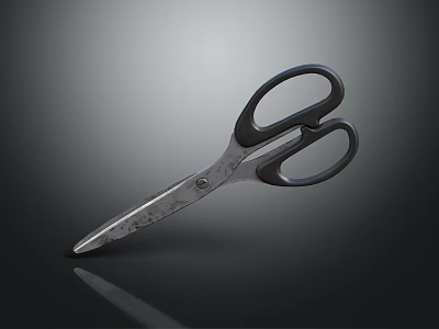 Stainless Steel Hardware Tool Scissors With Black Handles Sharp Blades And Reflective Surface 3d model