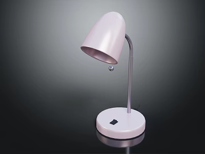 Pastel Pink Table Lamp With Curved Metal Stand And White Base For Home Office 3d model