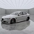 White Sporty Sedan Parked In Indoor Space With Reflective Floor Gray Walls And Grid Ceiling