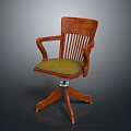 Wooden Office Chair with Armrests Green Padded Seat Slatted Backrest and Five Star Base
