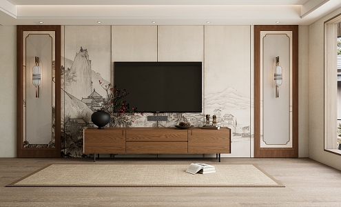 New Chinese TV background wall TV cabinet 3d model