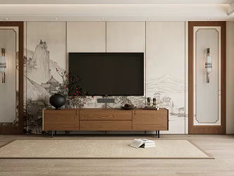 New Chinese TV background wall TV cabinet 3d model