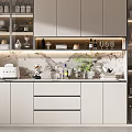 Elegant Modern Wine Cabinet With Glass Doors And Wine Bottles On Countertop