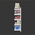 Retail Display Shelving Unit with Toilet Paper Rolls Beverage Bottles and Personal Care Products