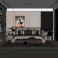 Modern Bedroom Interior Design Featuring Bed With Pillows Nightstand Lamp Wall Art And Wooden Floor