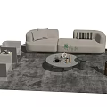 Light Colored Sofa Coffee Table Combination With Accent Chairs Textured Rug And Decorative Plants