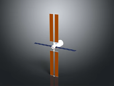 Satellite Model with Orange Solar Panels Blue Structural Beams and White Main Body 3d model