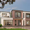 Modern Two Story Detached Villa With Brick Exterior Garden Lawn And Outdoor Lighting