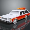 Vintage White and Orange Station Wagon With Orange Storage Boxes on Roof