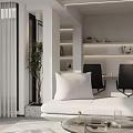 Modern Living Room Interior Design With Open Layout White Sofa Coffee Table And Green Plant