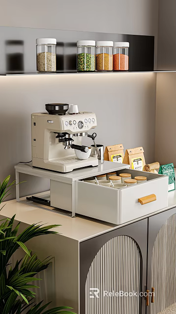 Modern Kitchen Countertop Coffee Maker With Storage Drawer And Coffee Bags 3d model 