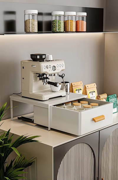 Modern Kitchen Countertop Coffee Maker With Storage Drawer And Coffee Bags 3d model