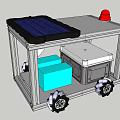 Solar Powered Mobile Cart With Pink Hat White And Blue Boxes And Wheels