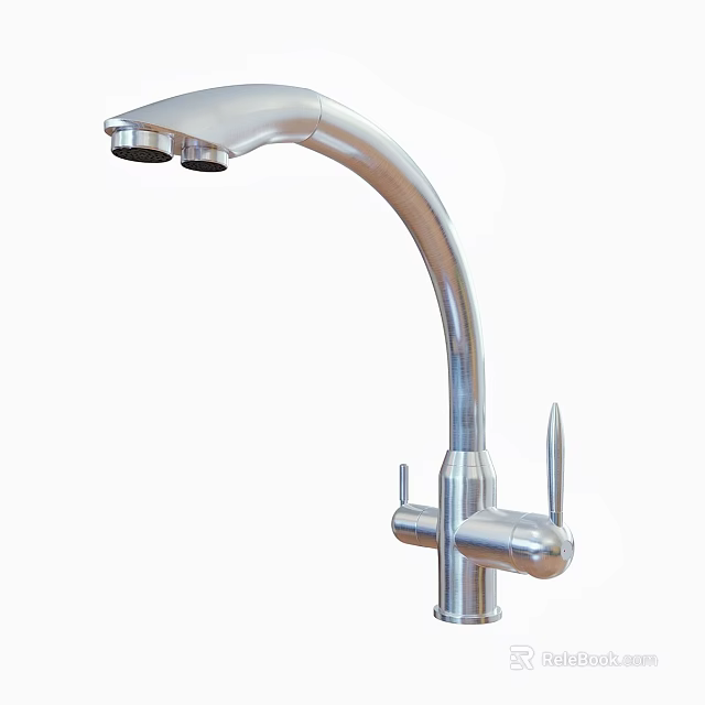 Stainless Steel Modern Kitchen Faucet With Curved Spout And Dual Control Handles 3d model 