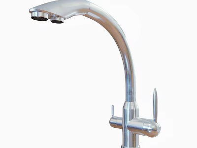Stainless Steel Modern Kitchen Faucet With Curved Spout And Dual Control Handles 3d model