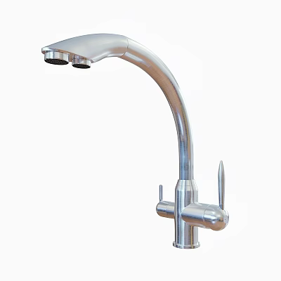 Stainless Steel Modern Kitchen Faucet With Curved Spout And Dual Control Handles 3d model