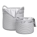 Woven Storage Baskets with Handles Set of Two Holding Folded Towels