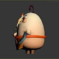 Cartoon Chicken Character In Red Apron With Fried Egg And Blue Spatula