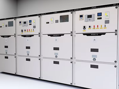 White Commercial Electrical Control Cabinets With LCD Displays Control Buttons And Indicator Lights 3d model
