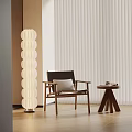 Modern Wooden Frame Leisure Chair With Cushion Side Table And Floor Lamp In Minimalist Interior